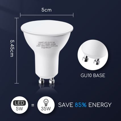 Λαμπτήρας Dimming LED GU10/5W/230V 3000-6500K Wi-Fi - Aigostar