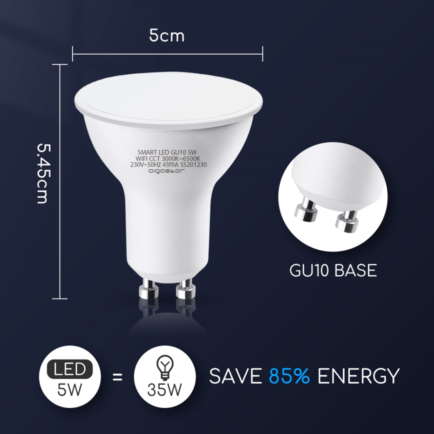 Λαμπτήρας Dimming LED GU10/5W/230V 3000-6500K Wi-Fi - Aigostar