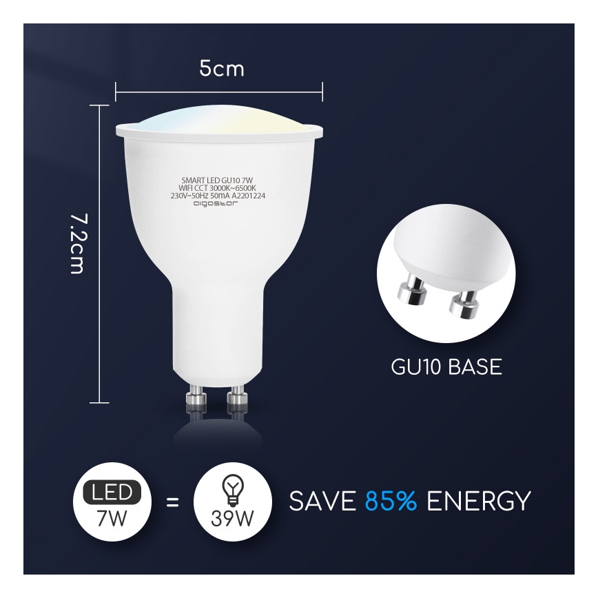 Λαμπτήρας Dimming LED GU10/7W/230V 3000-6500K Wi-Fi - Aigostar