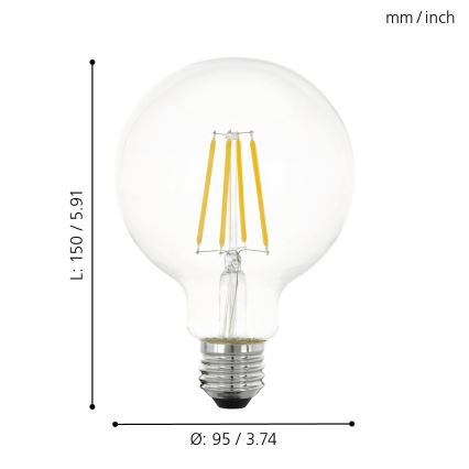 Λαμπτήρας Dimming LED VINTAGE G95 E27/6W/230V 2700K - Eglo 11752