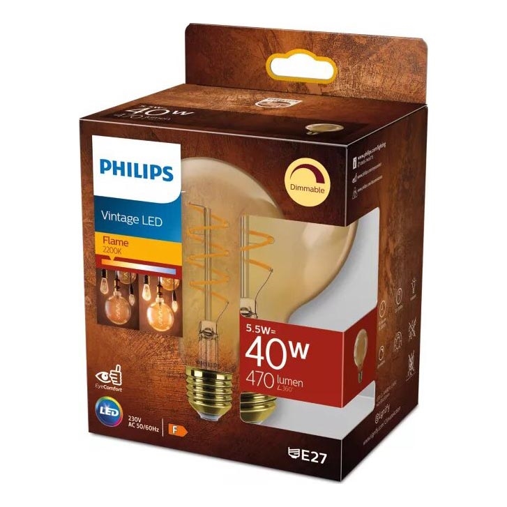 Λαμπτήρας Dimming LED VINTAGE Philips G95 E27/5,5W/230V 2200K