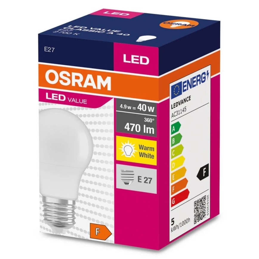Λαμπτήρας LED A40 E27/4,9W/230V 2700K - Osram