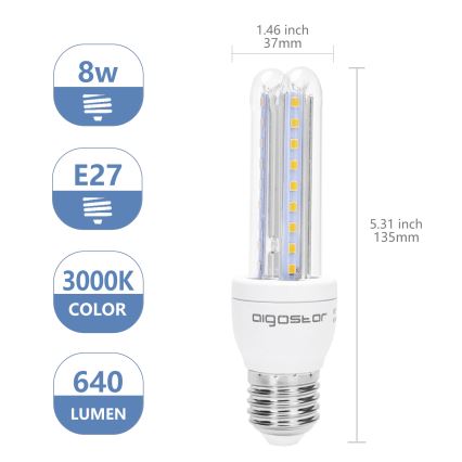 Λαμπτήρας LED B5 E27/8W/230V 3000K - Aigostar