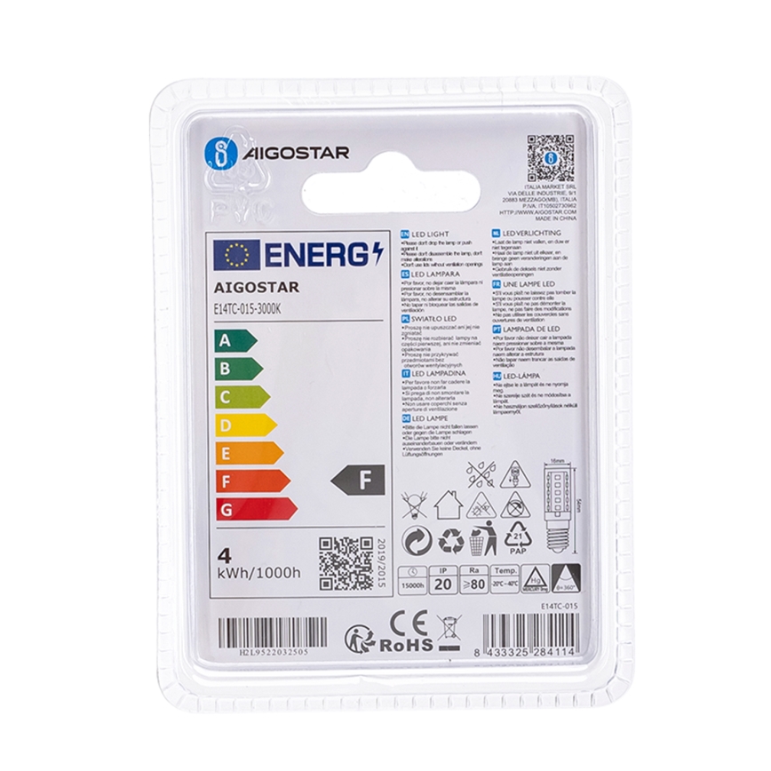 Λαμπτήρας LED E14/3,5W/230V 3000K - Aigostar