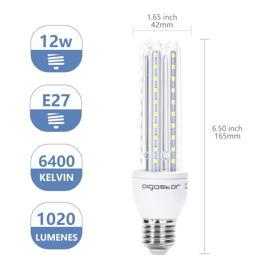 Λαμπτήρας LED E27/12W/230V 6500K - Aigostar