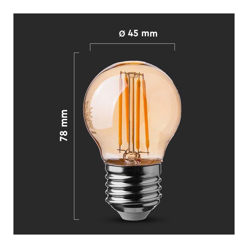 Λαμπτήρας LED FILAMENT AMBER G45 E27/4W/230V 2200K