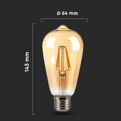 Λαμπτήρας LED FILAMENT AMBER ST64 E27/8W/230V 2200K