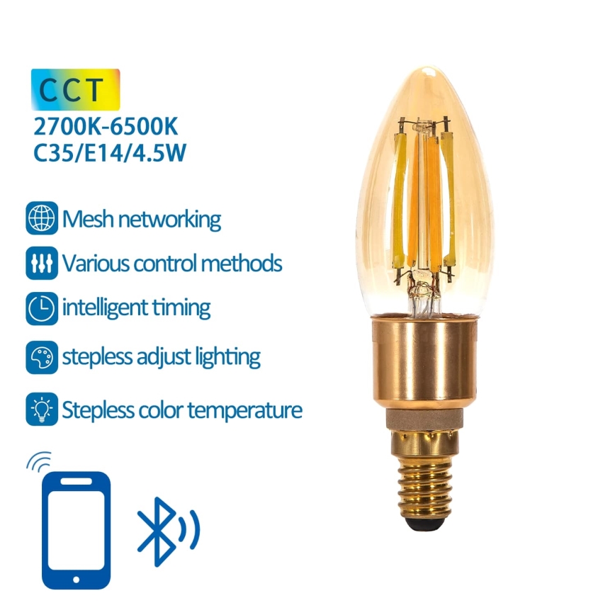 Λαμπτήρας Dimming LED FILAMENT MESH Smart C35 E14/4,5W/230V 2700-6500K - Aigostar