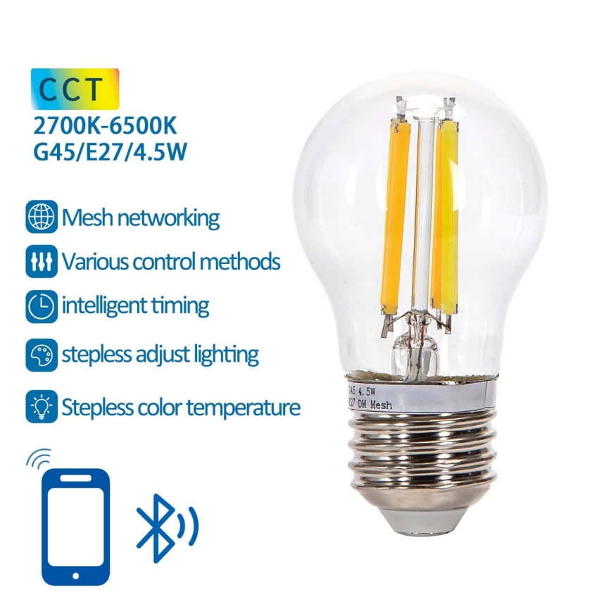 Λαμπτήρας Dimming LED FILAMENT MESH Smart G45 E27/4,5W/230V 2700-6500K - Aigostar
