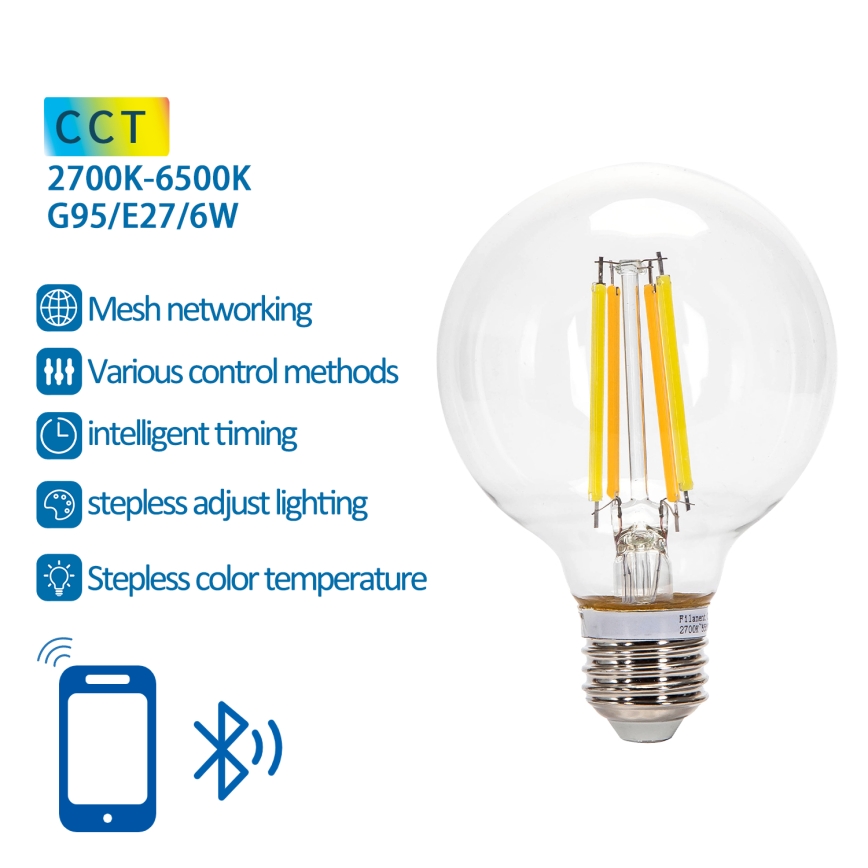 Λαμπτήρας Dimming LED FILAMENT MESH Smart G95 E27/6W/230V 2700-6500K - Aigostar