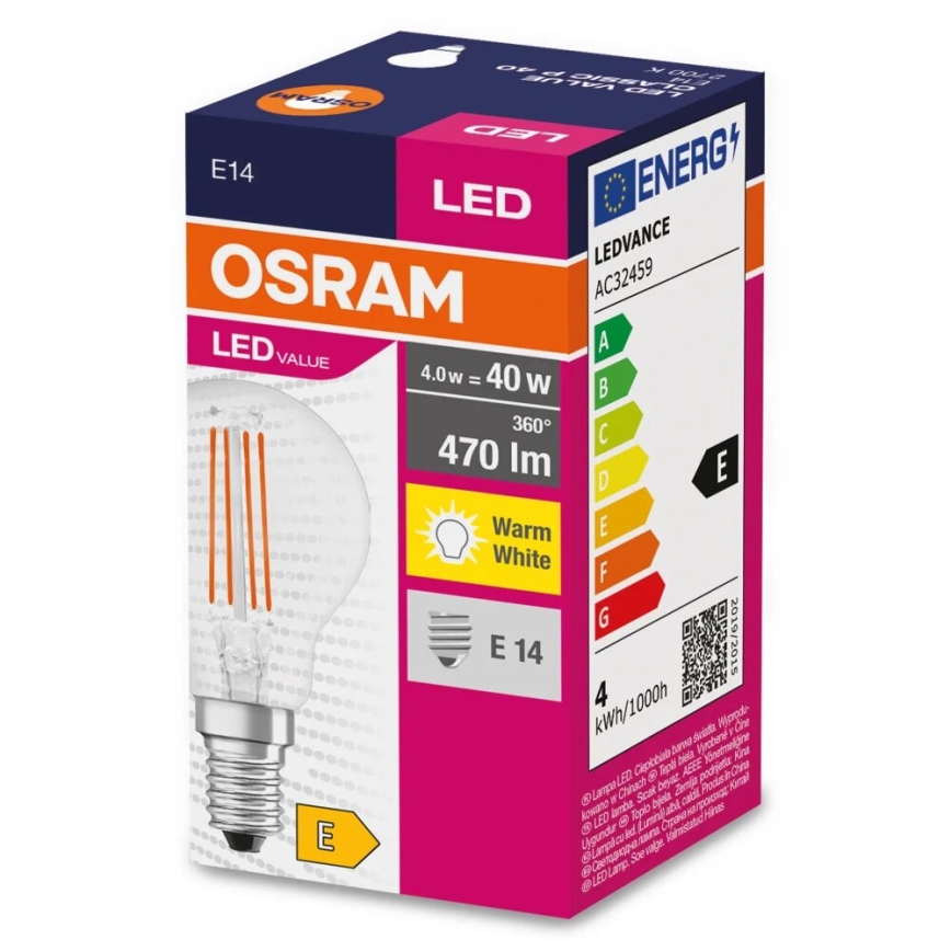 Λαμπτήρας LED FILAMENT P40 E14/4W/230V 2700K - Osram