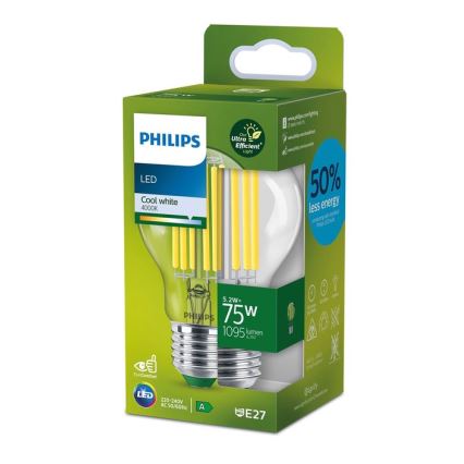 Λαμπτήρας LED FILAMENT Philips A70 E27/5,2W/230V 4000K