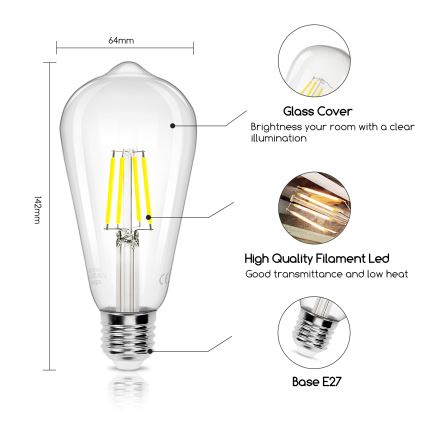 Λαμπτήρας LED FILAMENT ST64 E27/4W/230V 6500K - Aigostar