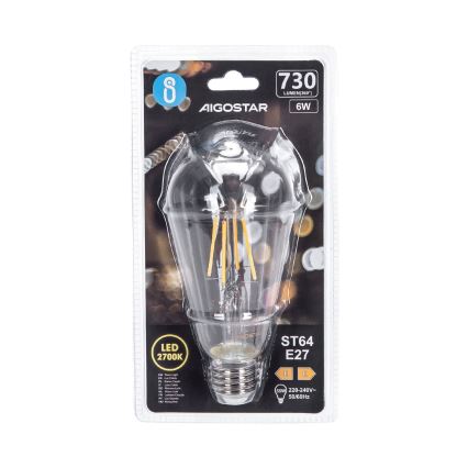 Λαμπτήρας LED FILAMENT ST64 E27/6W/230V 2700K - Aigostar