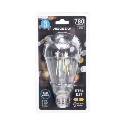 Λαμπτήρας LED FILAMENT ST64 E27/6W/230V 6500K - Aigostar