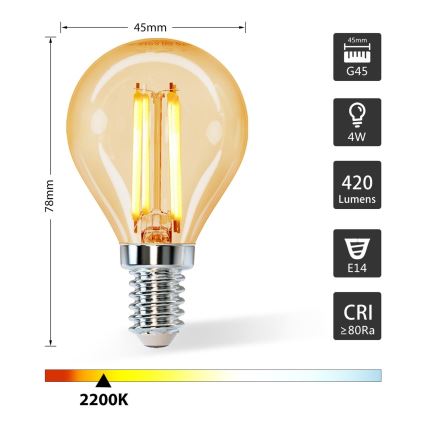 Λαμπτήρας LED G45 E14/4W/230V 2200K - Aigostar