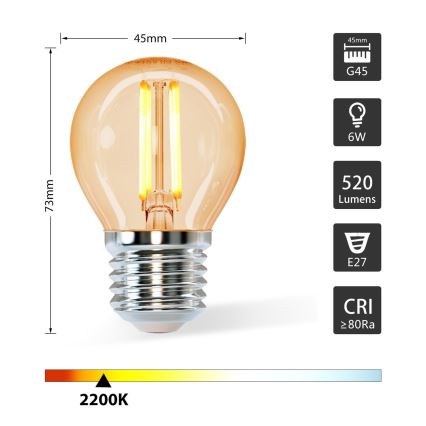 Λαμπτήρας LED G45 E27/6W/230V 2200K - Aigostar