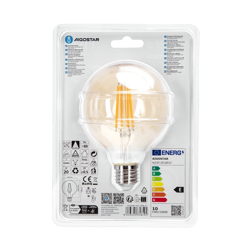 Λαμπτήρας LED G95 E27/10W/230V 2200K - Aigostar