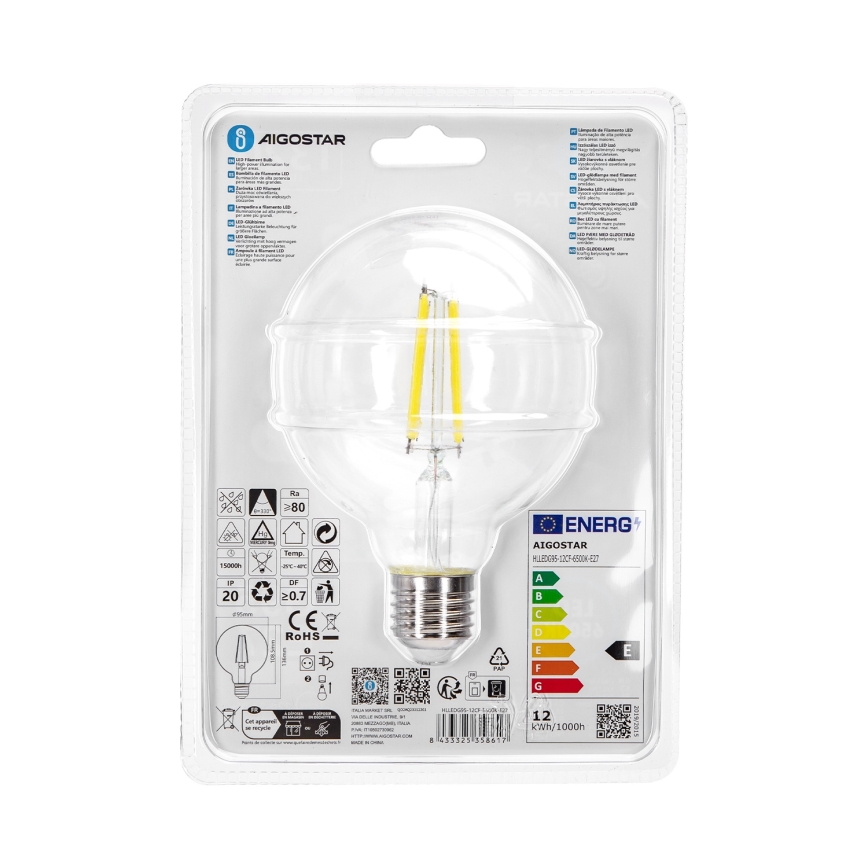 Λαμπτήρας LED G95 E27/12W/230V 6500K - Aigostar