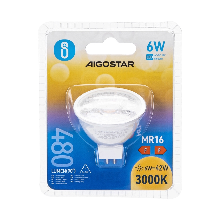 Λαμπτήρας LED MR16 GU5,3/6W/12V 3000K - Aigostar