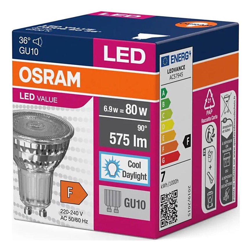 Λαμπτήρας LED PAR16 GU10/6,9W/230V 6500K - Osram