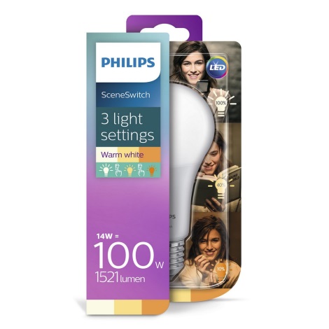 Λαμπτήρας LED Philips SCENE SWITCH A67 E27/14W/230V 2200K-2700K