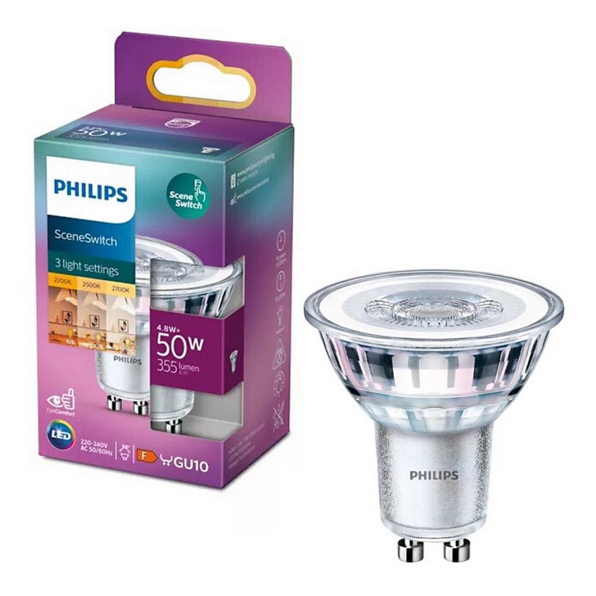 Λαμπτήρας LED Philips SCENE SWITCH PAR16 GU10/4,8W/230V 2200/2500/2700K