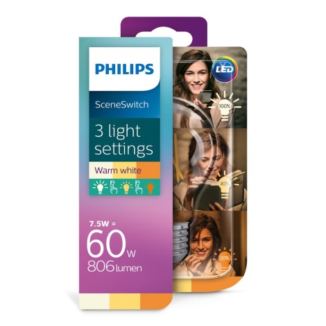 Λαμπτήρας LED Philips SCENE SWITCH VINTAGE A60 E27/7,5W/230V 2200K-2700K