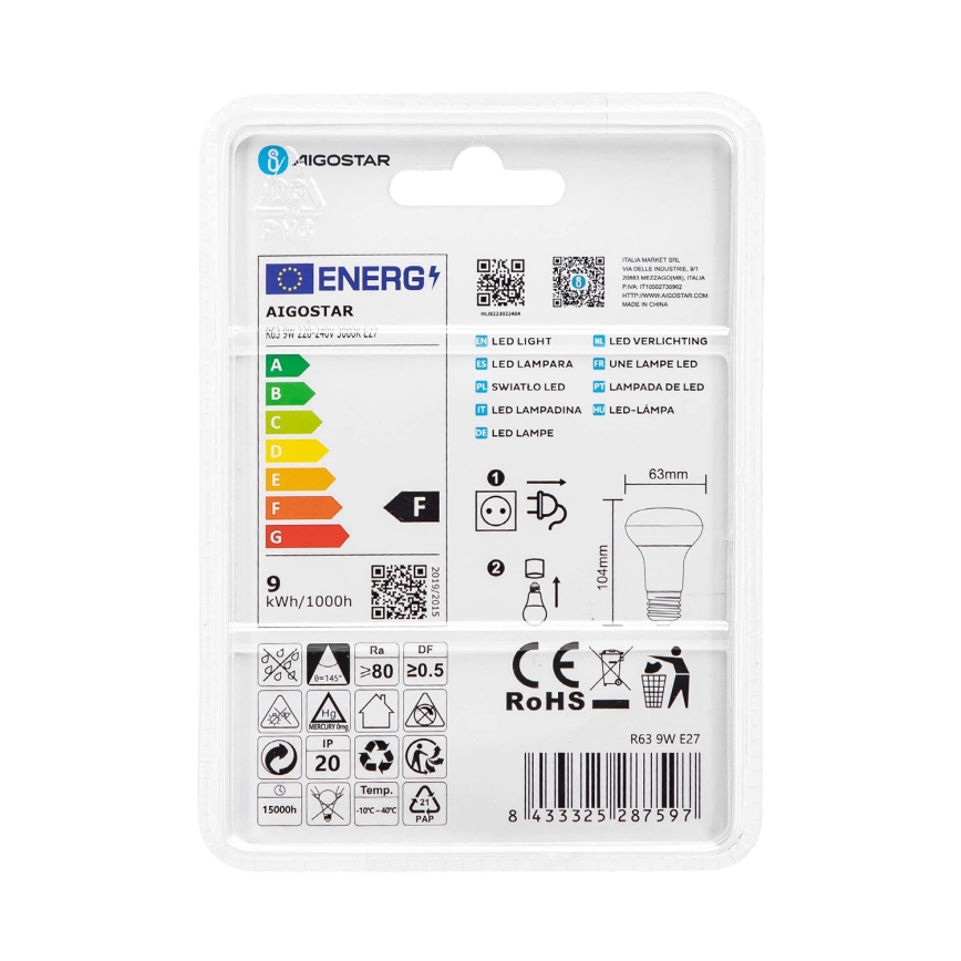 Λαμπτήρας LED R63 E27/9W/230V 3000K - Aigostar