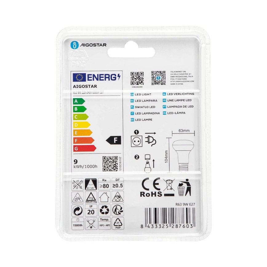 Λαμπτήρας LED R63 E27/9W/230V 6500K - Aigostar