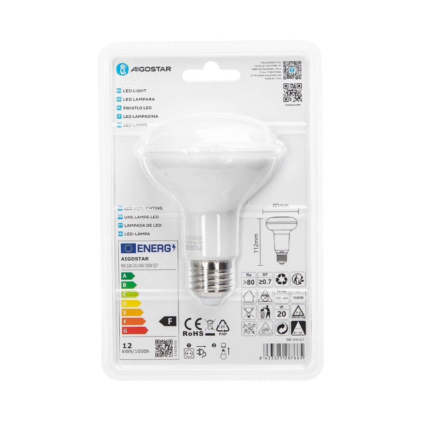 Λαμπτήρας LED R80 E27/12W/230V 3000K - Aigostar