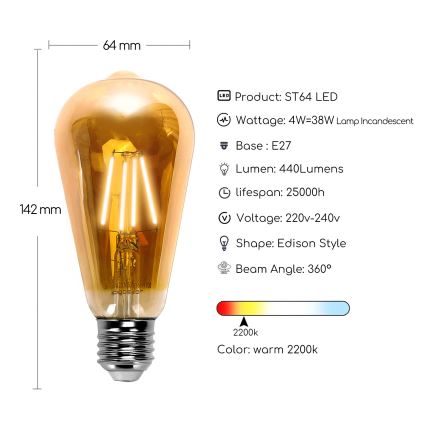 Λαμπτήρας LED ST64 E27/4W/230V 2200K - Aigostar