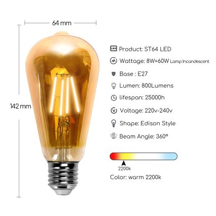 Λαμπτήρας LED ST64 E27/8W/230V 2200K - Aigostar