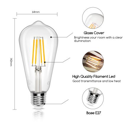 Λαμπτήρας LED ST64 E27/8W/230V 2700K - Aigostar