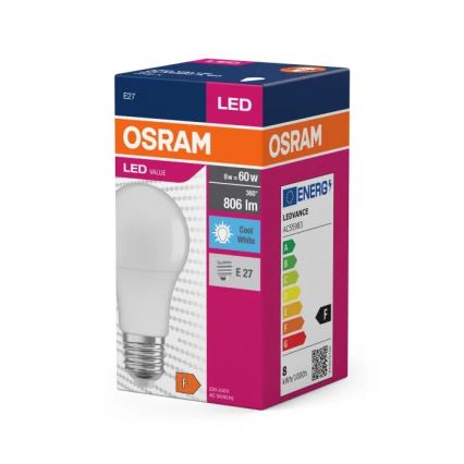 Λαμπτήρας LED VALUE A60 E27/8W/230V 4000K - Osram