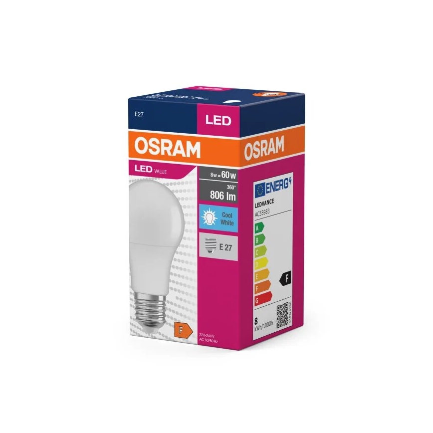 Λαμπτήρας LED VALUE A60 E27/8W/230V 4000K - Osram