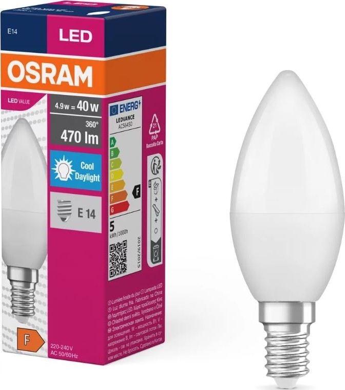Λαμπτήρας LED VALUE B40 E14/4,9W/230V 6500K - Osram