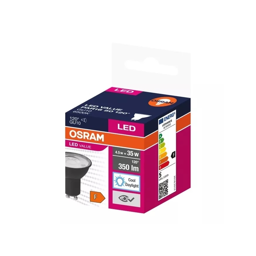 Λαμπτήρας LED VALUE PAR16 GU10/4,5W/230V 6500K 120° μαύρο - Ledvance