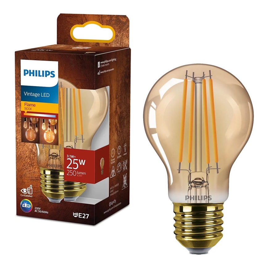 Λαμπτήρας LED VINTAGE Philips A60 E27/3,1W/230V 1800K