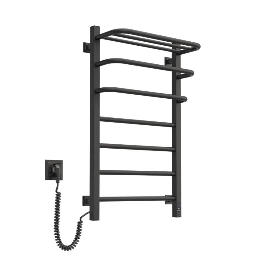 Ηλεκτρική πετσετοκρεμάστρα μπάνιου με θερμοστάτη FORTIS 350W/230V 80,6 cm IP44 μαύρη αριστερή