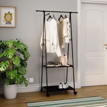 Μεταλλική κρεμάστρα δαπέδου με ράφια OLAZEN 157x85 cm μαύρο