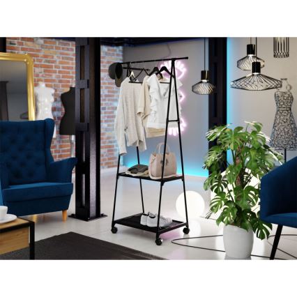 Μεταλλική κρεμάστρα δαπέδου με ράφια OLAZEN 157x85 cm μαύρο