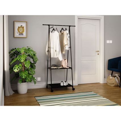 Μεταλλική κρεμάστρα δαπέδου με ράφια OLAZEN 157x85 cm μαύρο