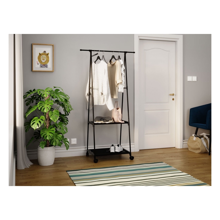 Μεταλλική κρεμάστρα δαπέδου με ράφια OLAZEN 157x85 cm μαύρο