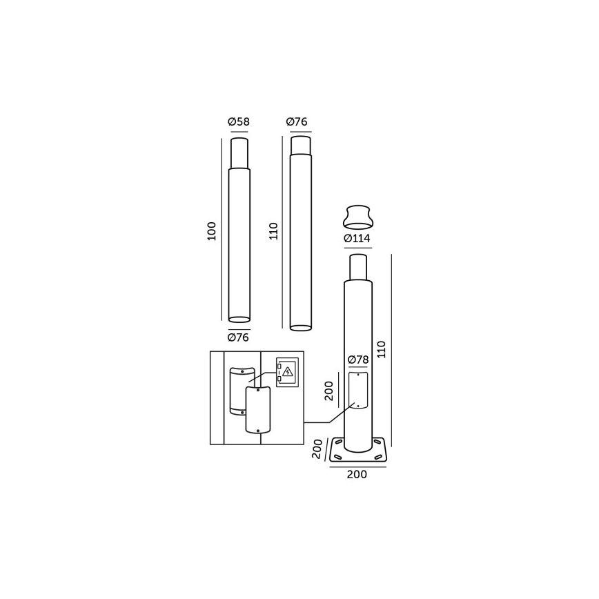 Μεταλλική ράβδος για κολώνα εξωτερικού φωτισμού BASE, 3 m, γκρι