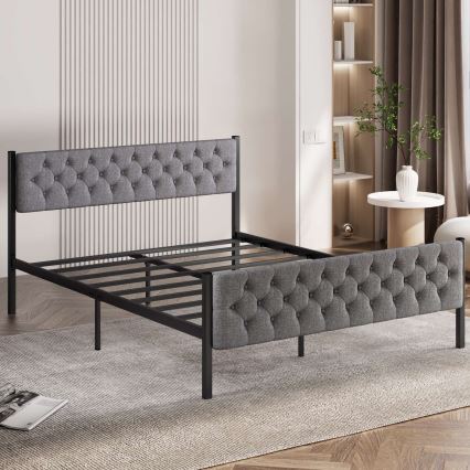 Μεταλλικό διπλό κρεβάτι KAROM 140x200 cm, γκρι — μέγιστο φορτίο 200 kg