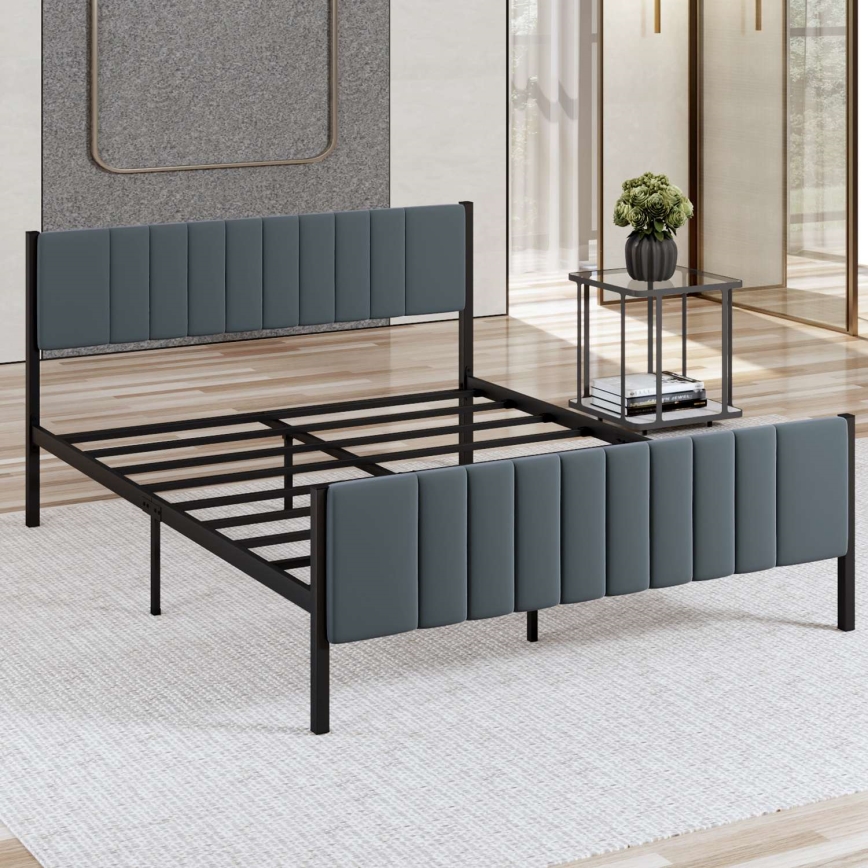 Μεταλλικό διπλό κρεβάτι LUNOR 140 x 200 cm, ανθρακί — μέγιστο φορτίο 200 kg