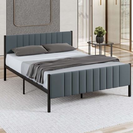 Μεταλλικό διπλό κρεβάτι LUNOR 160x200 cm σε ανθρακί, αντοχή έως 200 kg