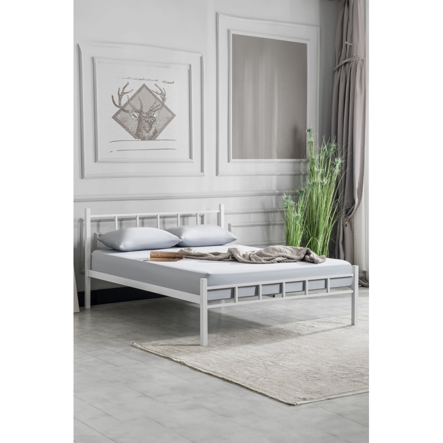 Μεταλλικό διπλό κρεβάτι ORMEL 160x200 cm, λευκό, αντοχή έως 200 kg