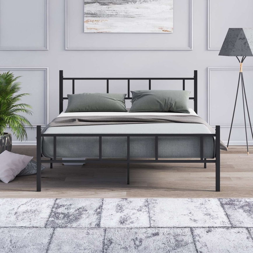Μεταλλικό διπλό κρεβάτι PIRON 140x200 cm, μαύρο, αντοχή έως 200 kg